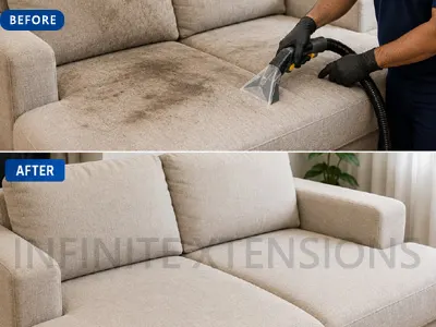 Sofa and Chair deep cleaning services in Pune with professional cleaning machines by Infinite Xtensions